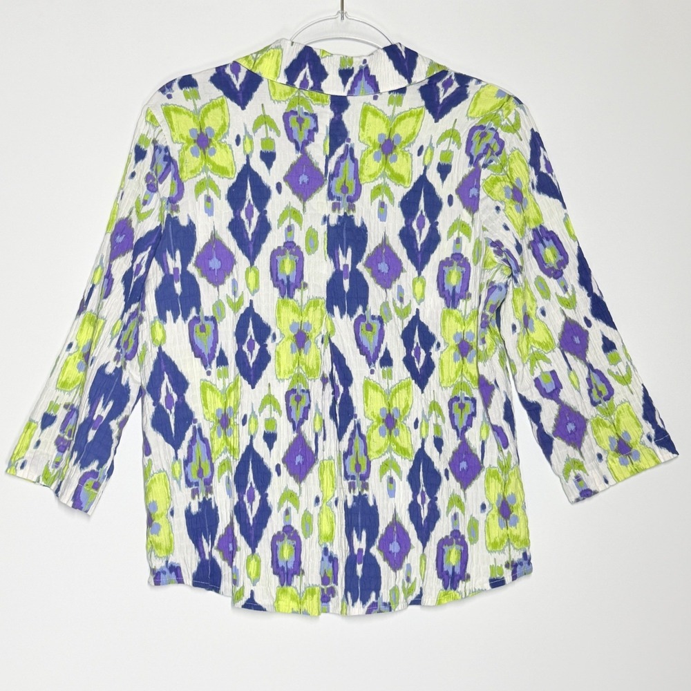 Habitat Ikat Mix Retro Swing Top 40938 XS Blue Green Agoya Shell Button - Picture 8 of 9